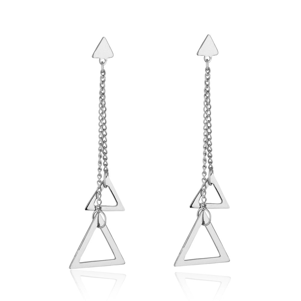 BRINCO POP CADEADA DUPLA COM PENDENTES TRIANGULOS VAZADOS AÇO
