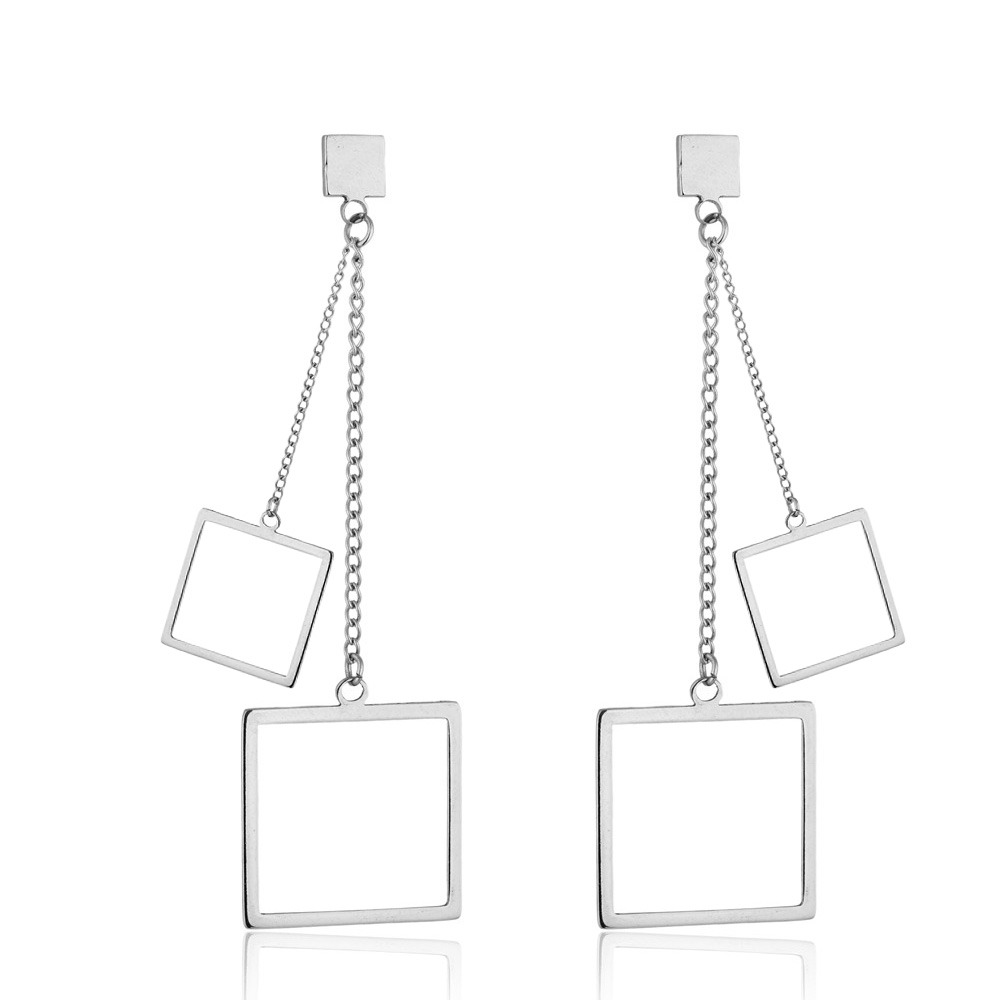 BRINCO POP CADEADA DUPLA COM PENDENTES QUADRADOS VAZADOS AÇO