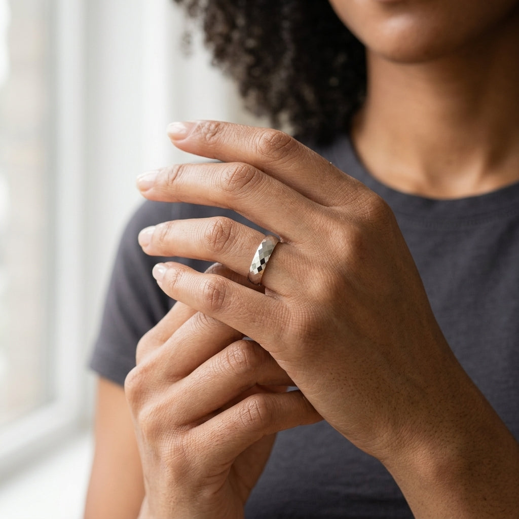 Faceted Ring — On Model - Jewelry Hands Detail | Generated by Modelize